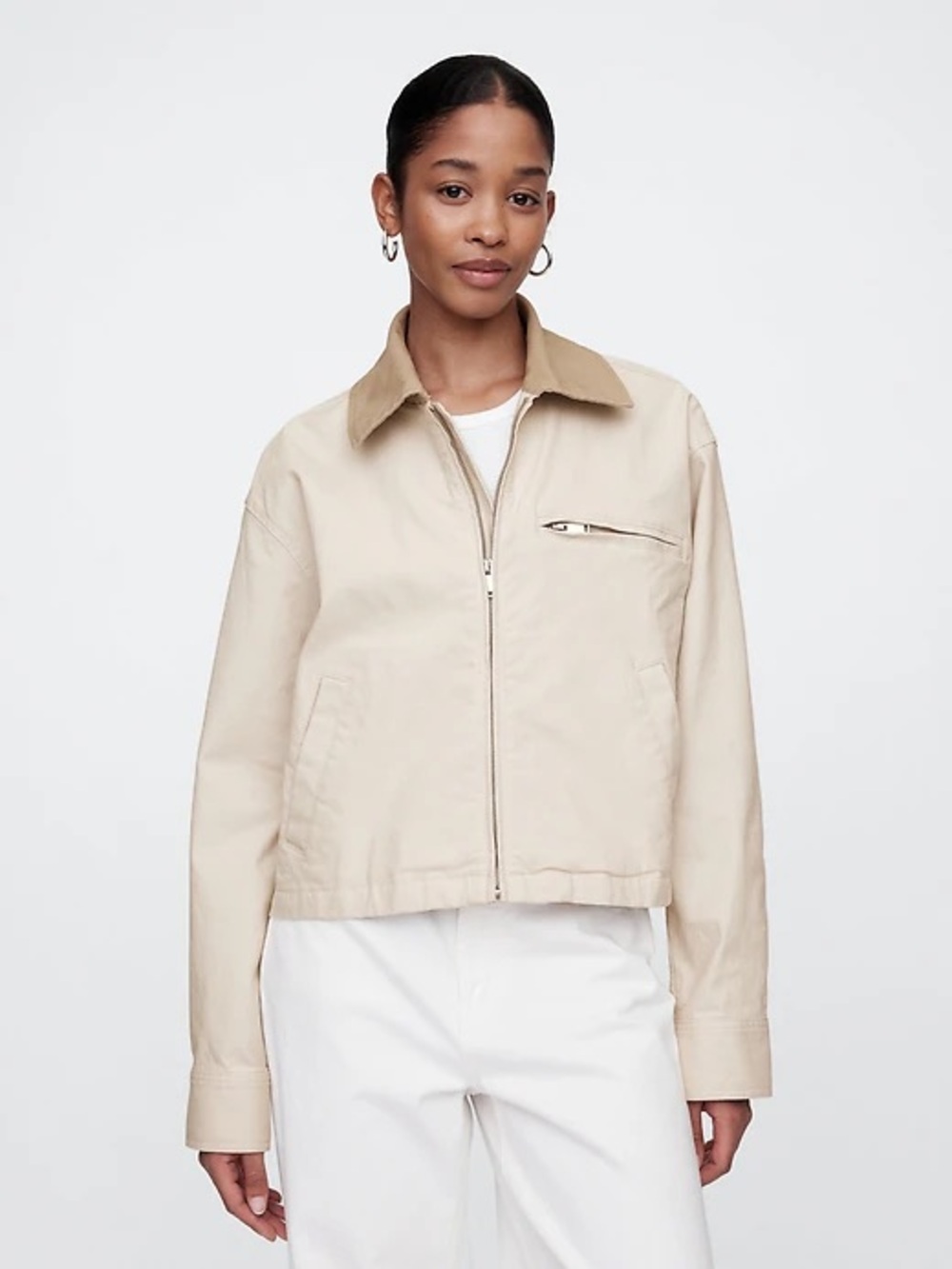 GAP Cream Utility Jacket with Tan Contrast Collar